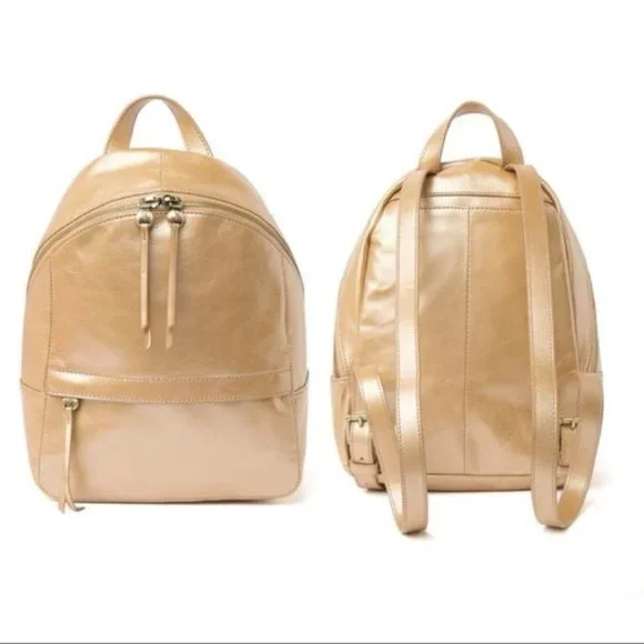 Hobo Small Gold Tone Leather Backpack PEBBLE MINI BACKPACK BROWN - Vegan Leather Backpack with  main image 4
